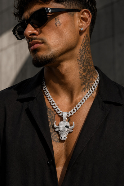 laria jewelry Hip Hop Iced Out Bull Head Pendant Cuban Chain Necklace