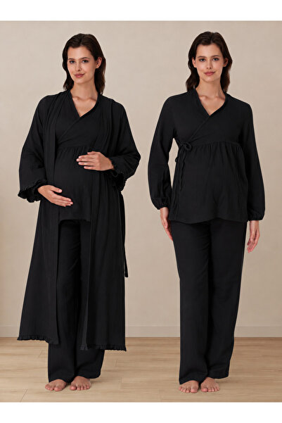 ByLohusa Comfortable Cut Muslin Fabric Maternity Pajama Set with Nursing Feat...