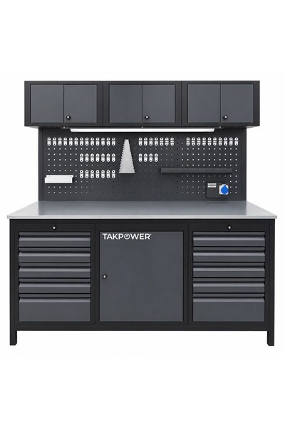 TAKPOWER 2 Metre Takım Tezgahı 10 Çekmeceli Üsten Dolaplı