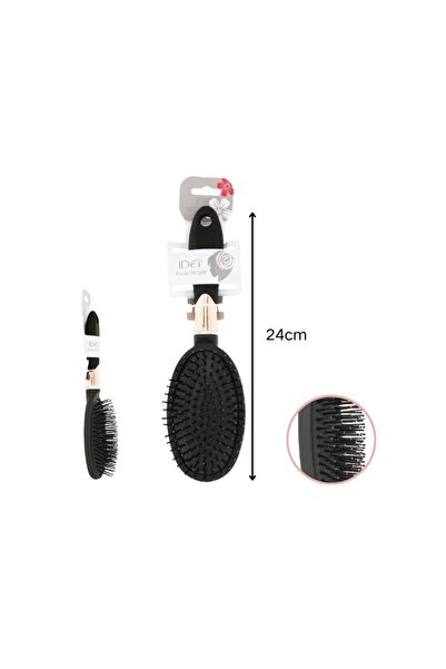 idei Perie ovală de păr cu pernă amortizantă 24cm neagră cu ferulă aurie, per...