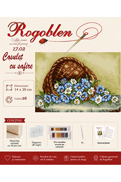 Rogoblen Kit de cusut Cosulet cu safire - set goblen cu pânză, diagrame alb-n...