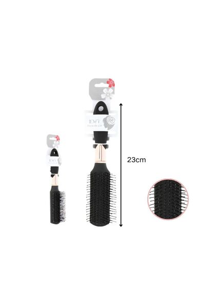 idei Perie de coafat cu peri implantati 23cm neagră cu ferulă aurie, perie dr...