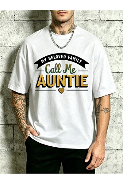 STITCHLY تي شيرت رجالي بتصميم Theme Call Me Auntie، ذو ياقة دائرية، فضفاض، مص...