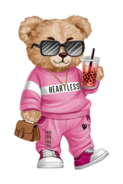 MegaSticker Cool Teddy Bear with Pink Suit Sticker Car, Motorcycle, Helmet, L...