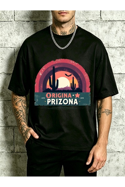 STITCHLY Desert Sunset Design Men'S Crewneck T-Shirt Loose Fit 100 Percent Fa...