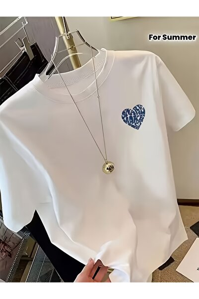 STITCHLY Women'S Card Design Heart Print Crew Neck Pullover Short Sleeve T-Sh...
