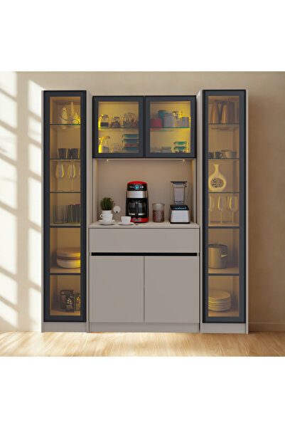 SARIOĞLU MOBİLYA Viena Sand Maxi Modern Kahve Köşesi Ünitesi Komple MDF LED I...