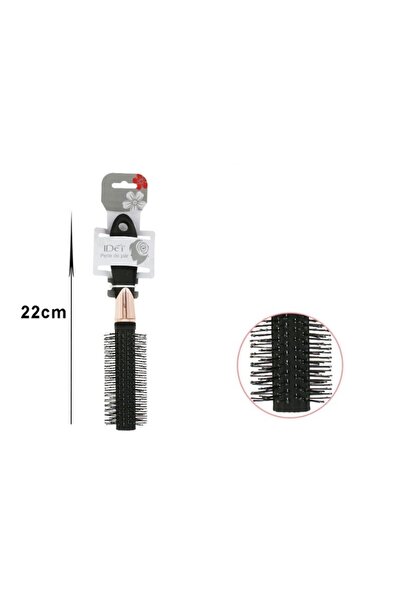 idei Perie cilindrică rotundă de coafat 22cm neagră cu bandă auriu roz metali...