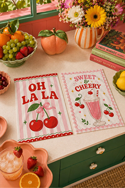 milroma Oh La La Sweet Cherry Cherry Patterned Pink Retro Kitchen Mediterrane...