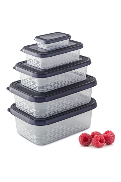EDANTI Set de 5 recipiente din plastic pentru alimente, antracit