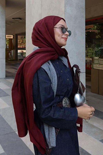 carell Şüheda's Choice Monogram Pattern Liora Cotton Shawl Burgundy