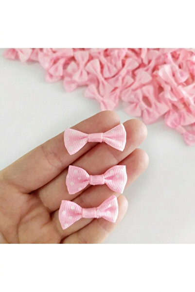 Deniz Party Store 10 Adet Pembe Puanlı Grogren Fiyonk Papyon kurdele 3cmx1,5cm