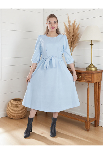 Finelook Women’s Warm Midi Dress with Waist Tie