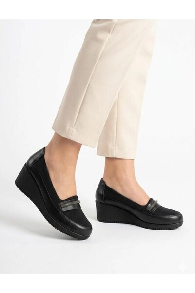 KİRWE Women's black anatomical wedge heel lightweight casual shoes