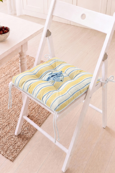 Home Çizgili ve Balık Desenli Pofidik Sandalye Minderi - Sarı Mavi Dekoratif ...
