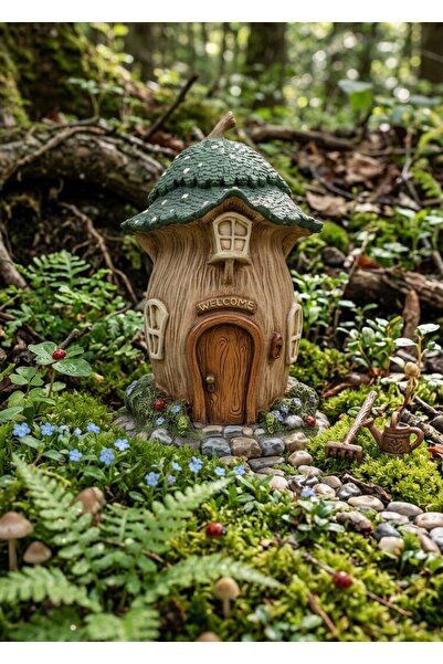 Dekoromi Dekoratif Özel Tasarım Masalsı Ev Biblo (32x16 cm) El Boyaması