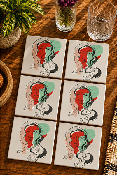 JHAAR Modern Art Face Design Set of 6 Coasters - Uv Printing Mdf - 10X10 cm