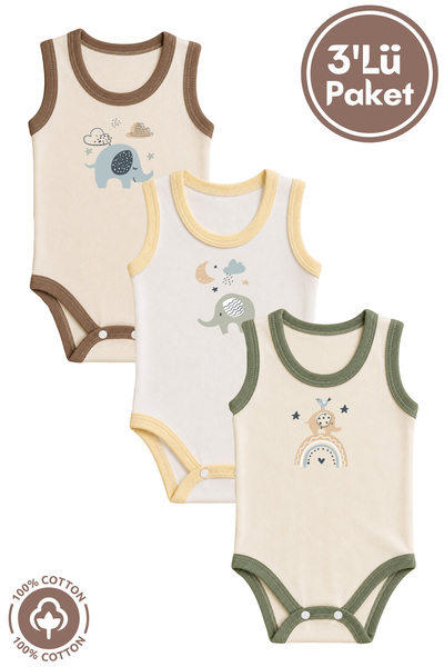 miniel organic Unisex 100% Organic Cotton Elephant Printed 3-6-9-12 Months 3-...