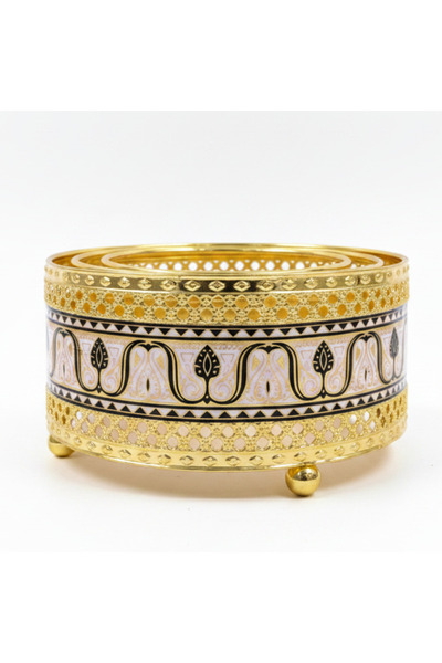 AKDC Gold & Blue Round Metal Candle Warmer | Arabesque Filigree Design | 14×6...