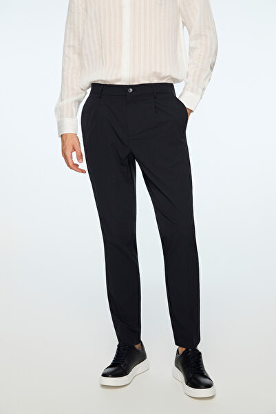Morven Men's Navy Blue Polyamide Trendy Patterned Slim Fit Trousers