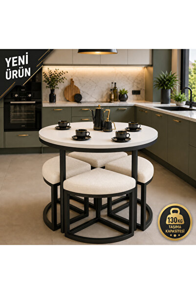 EDMONDA EV AKSESUAR ALARA 90 CM ÇAP SİYAH METAL YUVARLAK YEMEK MASASI TAKIMI ...