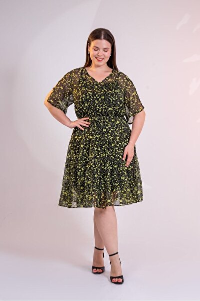 Roxxlen Women's Plus Size Chiffon Floral Dress