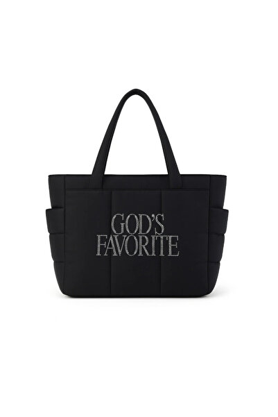 God’s Favorite Taş İşlemeli Siyah Kadın Omuz Çantası Büyük Boy Shopper Tote