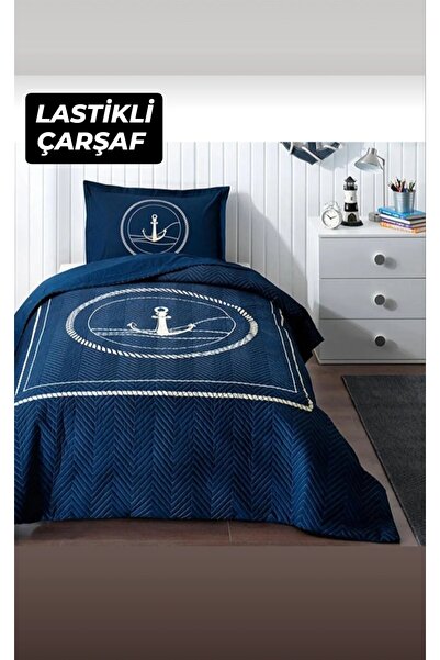 Özdilek Single Person (with Elastic Sheet) Quilted Duvet Cover Set Ankro Navy...