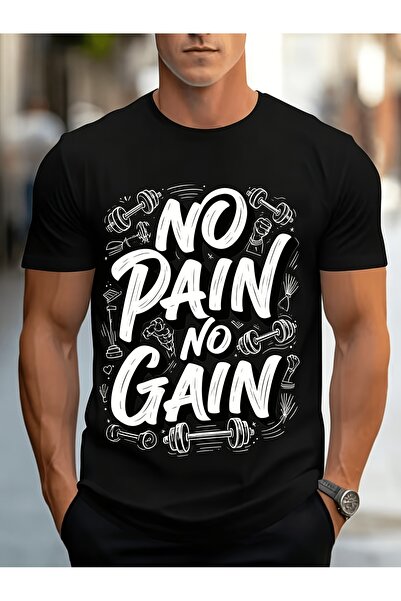 2mcup Pure Cotton T-shirt, with "No Pain No Gain" Fitness Dumbbell Print, Sum...
