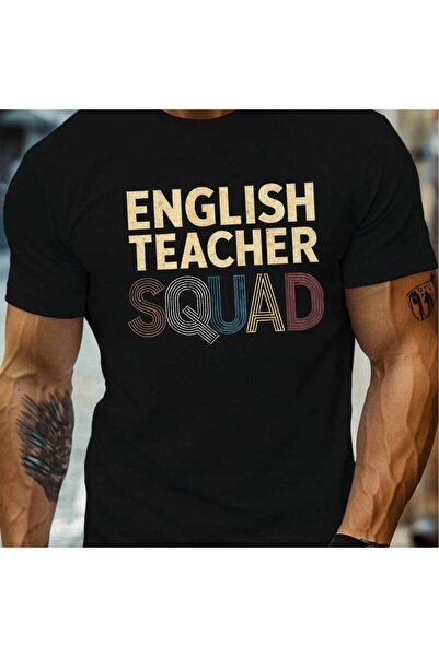 2mcup تي شيرت رجالي من English Teacher Squad، تي شيرت كاجوال برقبة دائرية وأك...