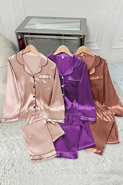 Sweet Dream Silk Satin Pajama Set for Women 6 Pcs Lounge Sleepwear Button Dow...