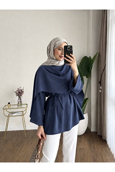 KEVRA Lace-Up Tunic Shirt with Cape Detail