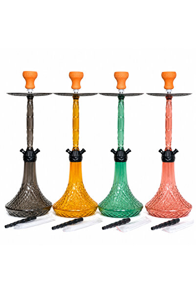 khateeb Luxury Glass Hookah 65 cm – Crystal Design with Clay Bowl – 4 Hose Ports