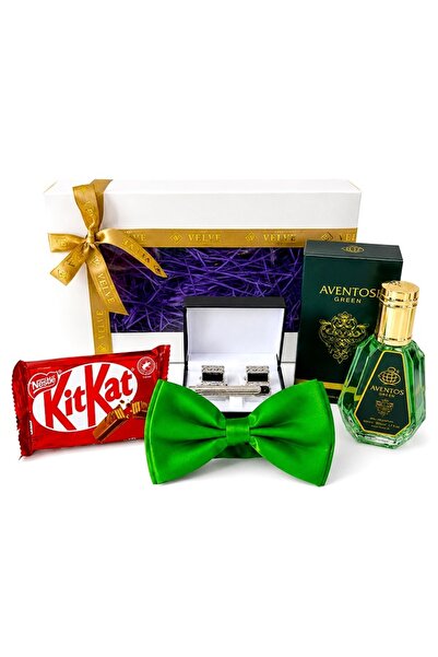 velve Set pentru barbati cu EDP arabesc Aventos Green, papion verde, butoni, ...