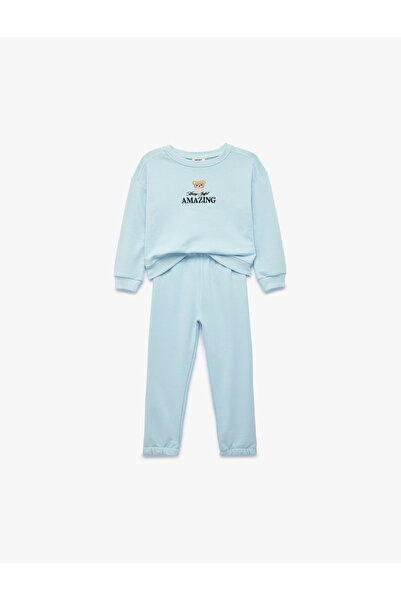Koton Embroidery Detailed Long Sleeve Crew Neck Sweatshirt Set