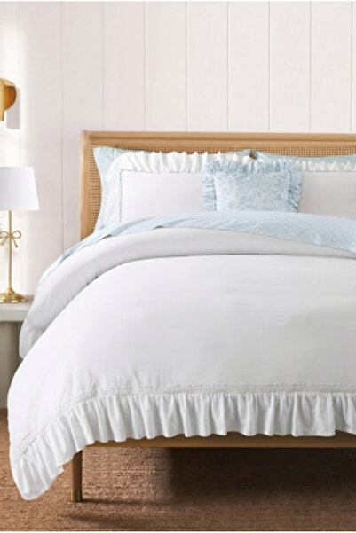Alhabib bedding Raschel Zoi Summer Queen White and Light Blue Microfiber Beds...