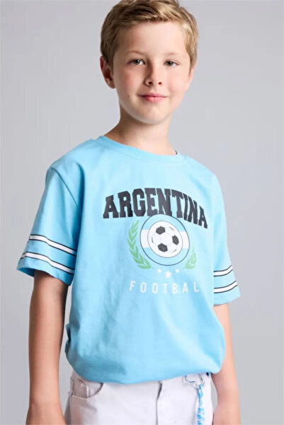 DeFacto 100% Cotton New Regular Fit Crew Neck Short Sleeve Argentina Printed ...