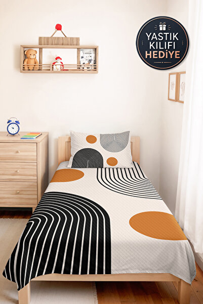 Evimde Bambaşka Crni geometrijski moderni set za mlade sobe - senf 160x220 cm...