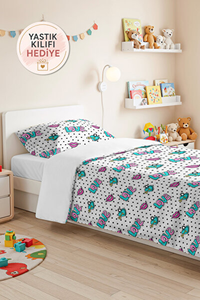 Evimde Bambaşka Pop Art Polka Dot Youth Room Single Pique Set-Turquoise Pink ...