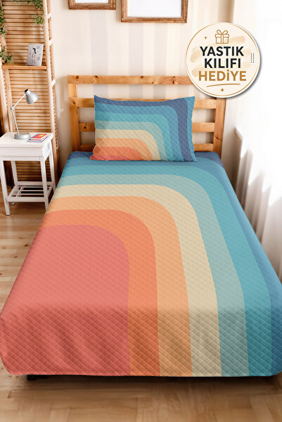Evimde Bambaşka Pastel Rainbow Children's Room Single Pique Set-Geometric Blu...