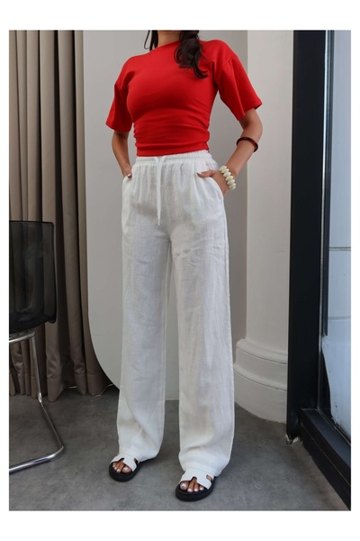 ESRAHELVACI Linen Blended Wide Leg Trousers
