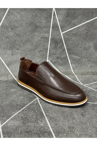 modaayakkabı Brown Genuine Leather Loafer Shoes