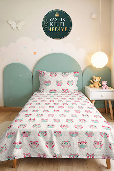 Evimde Bambaşka Owl Pink Girls' Pique Set - Pastel Mint Baby Room Seasonal Be...