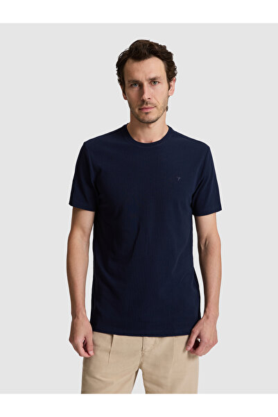 Cacharel Navy Blue Regular Fit Cotton Blend Striped Crew Neck T-Shirt 5032053...