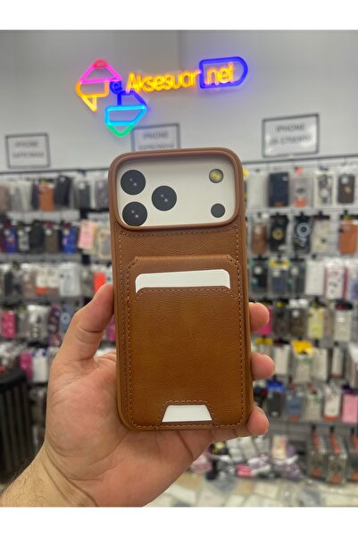 eaksesuarnet İPhone 17 Pro Max Deri Kartlıklı ( Cüzdanlı ) İçi Süet Dokulu Pr...