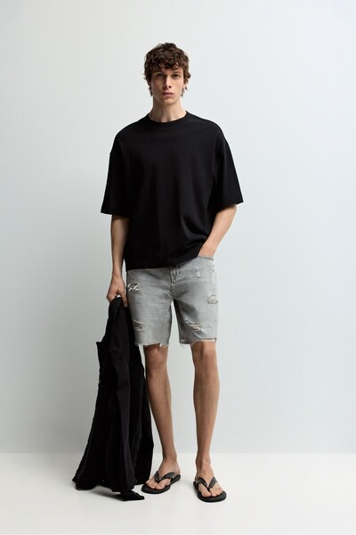 LEFTIES Distressed detaylı denim bermuda