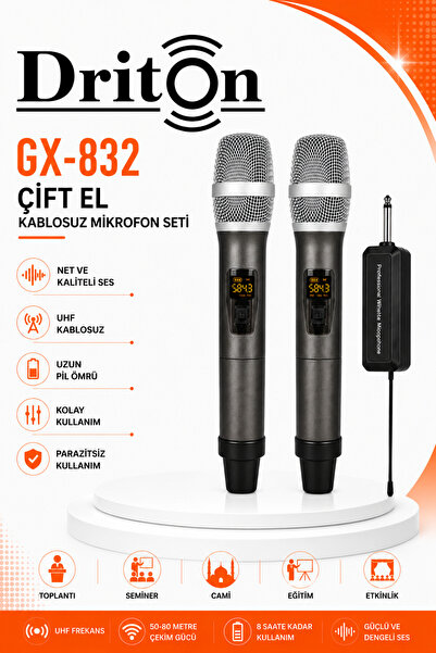 DRİTON GX-832 KABLOSUZ JACKLI TELSİZ ÇİFT EL - EL MİKROFON
