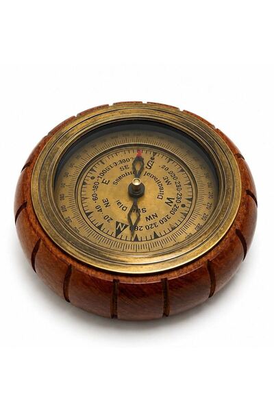 Mestore Wooden Body Brass Compass 3503