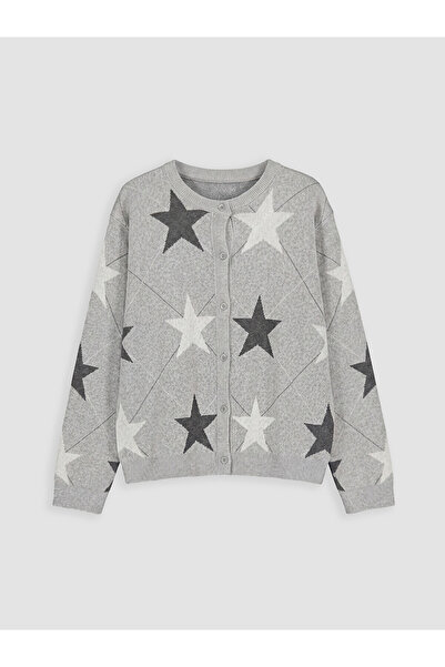 LC Waikiki Peak New Season Star Patterned Crew Neck Girls' Cardigan