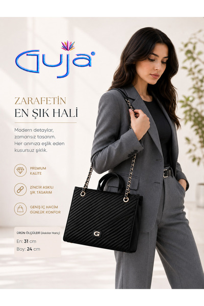 Guja C3014 Pleated Alcantra Chain Hand and Shoulder Bag